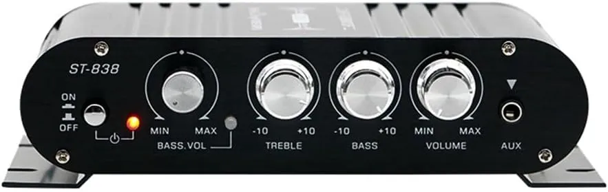 -838 Mini HiFi 2.1 Channel Stereo Bass Sound Amp Bass and Treble Adjustment Audio Amplifier Car Home Amp US Plug