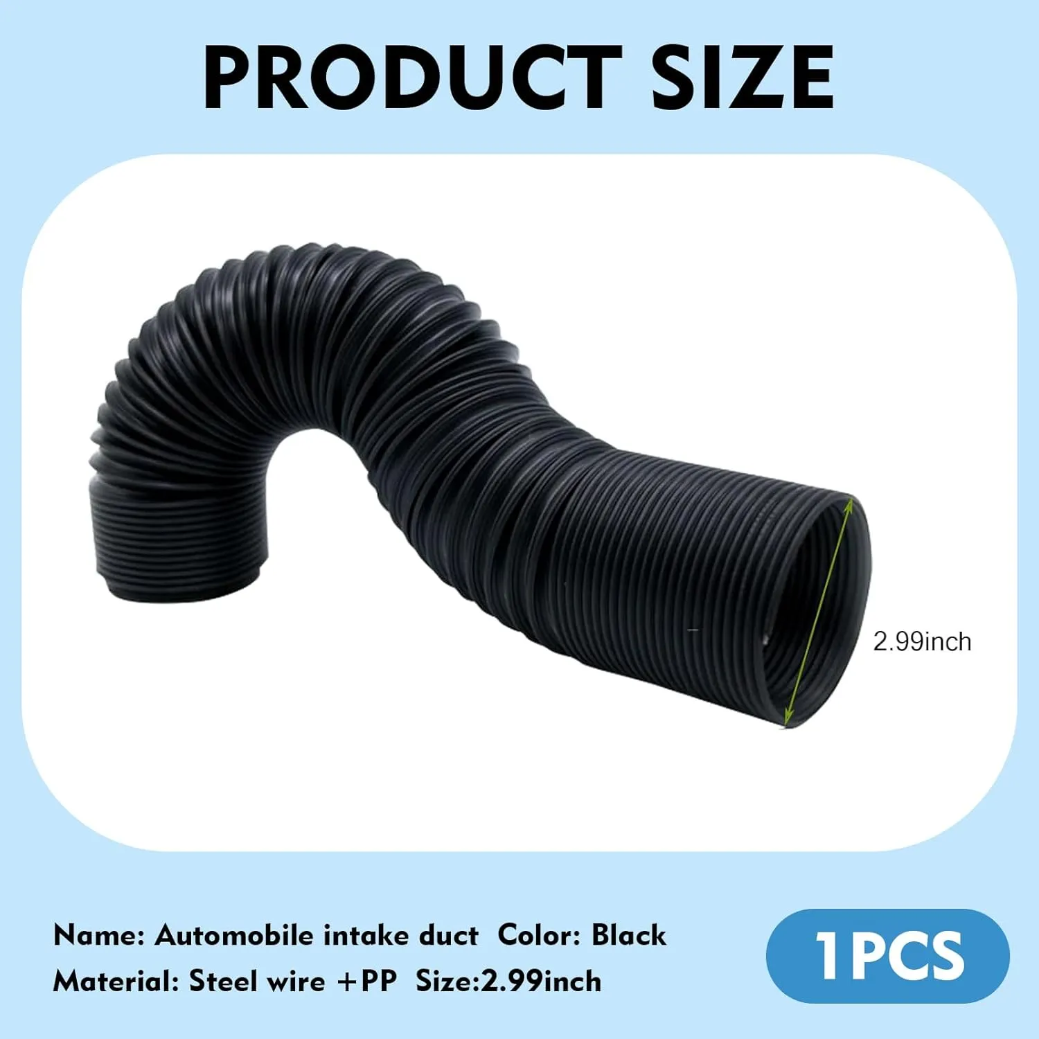 1 PC Car Duct Hoses, 3" Flexible Retractable Fresh Air Duct Hoses, Automotive Modified Intake Accessories, Universal for Most Cars Trucks (Black)