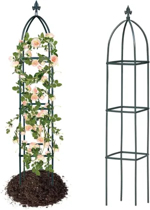100% Metal Obelisk Trellis for Climbing Plants Outdoor & Indoor - Powder-Coated Thicken Steel Towering Plant Support - Weather-Proof Garden Trellis for Climbing Vine, Vegetables & Flowers