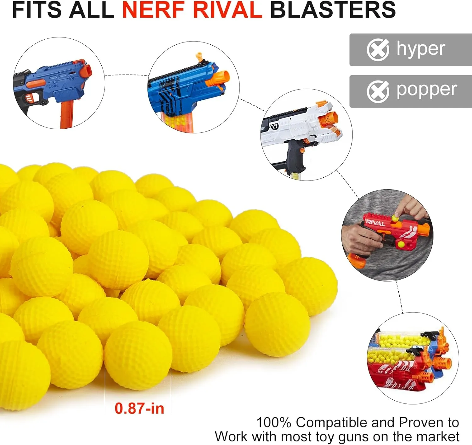 100 Rounds Refill Balls Ammo Compatible with Nerf Rival Gun, TiopLior Foam Bullet Ball Replacement Refill Pack Fit for Rival(HIR, High-Impact Rounds)