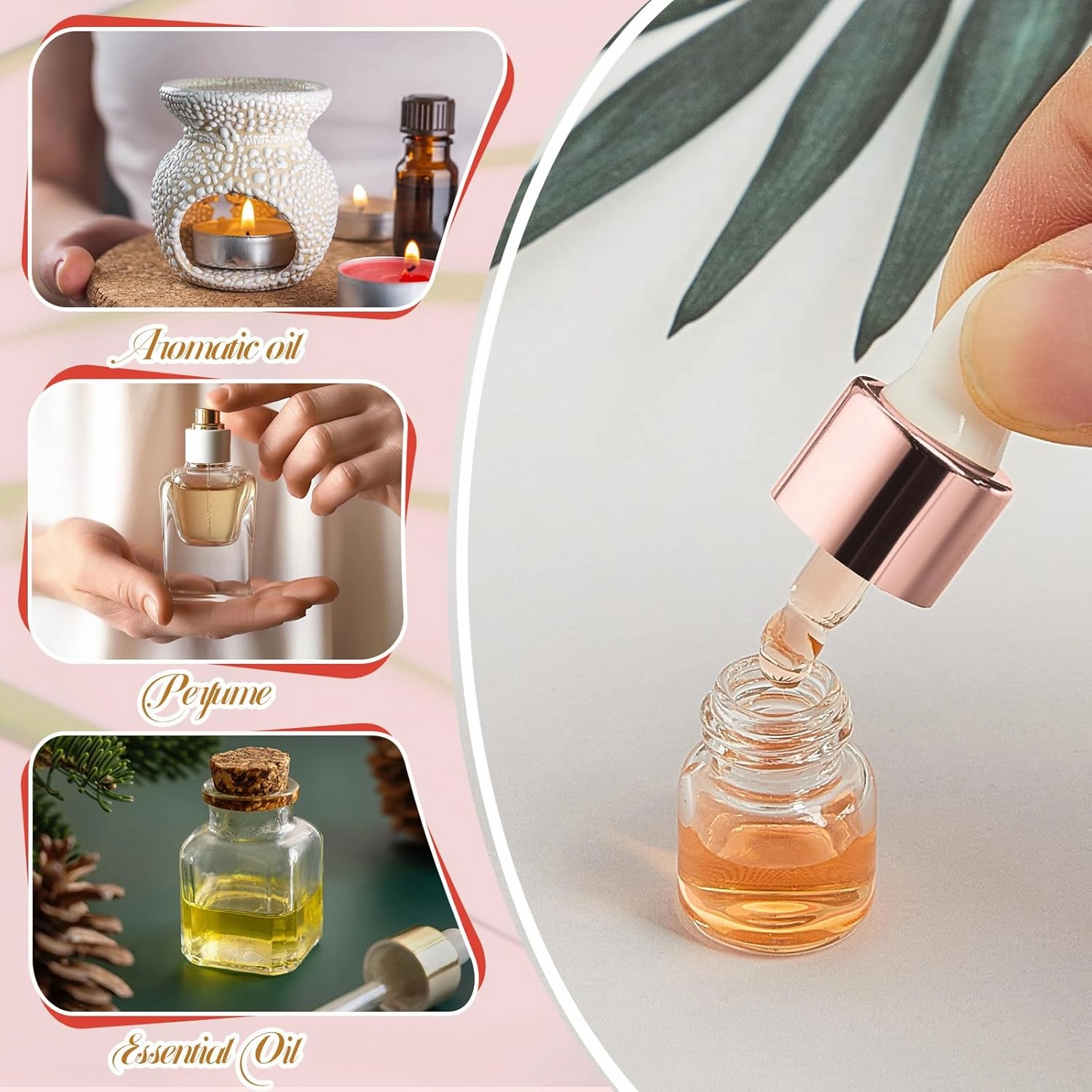 100 Pcs Mini Glass Oil Dropper Bottle Bulk, 1 ml Rose Gold Clear Essential Small Empty Bottles Sample Containers Perfume Liquid Vials with Cap for Traveling
