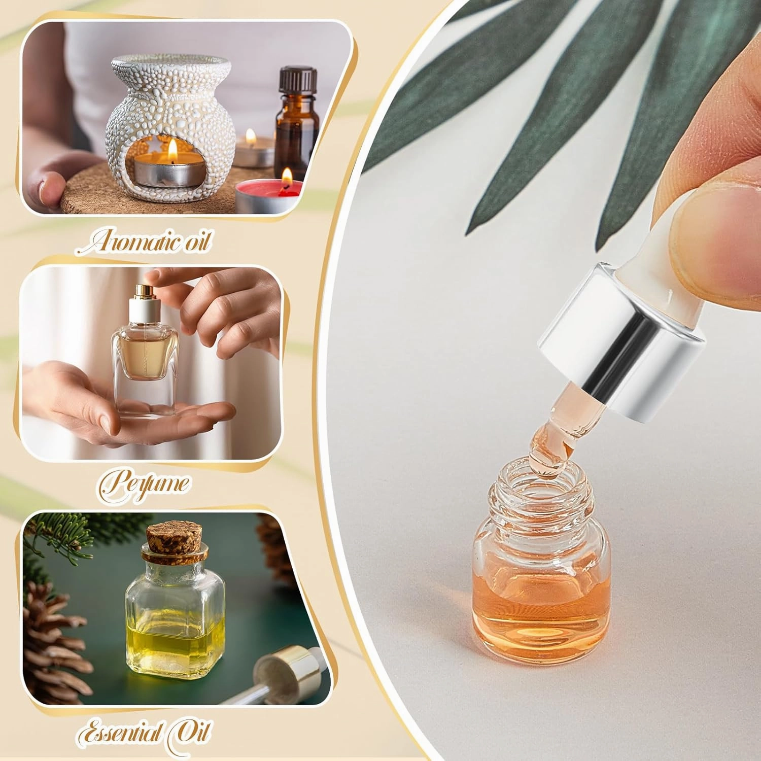 100 Pcs Mini Glass Oil Dropper Bottle Bulk, 1 ml Sliver Clear Essential Small Empty Bottles Sample Containers Perfume Liquid Vials with Cap for Traveling