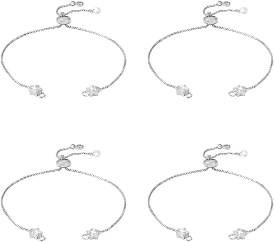 10pcs Platinum Brass Slider Bracelet Adjustable Slider Bracelet with Star Crystal Rhinestone Slider Extender Chains Bracelet for DIY Jewelry Making (12cm)
