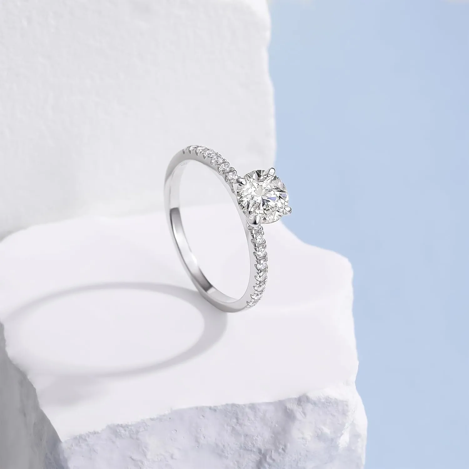 1.2 CT Moissanite Engagement Rings for Women D Color VVS1 Clarity 925 Sterling Silver Round Cut Halo Moissanite Wedding Promise Band Rings Size 4-10