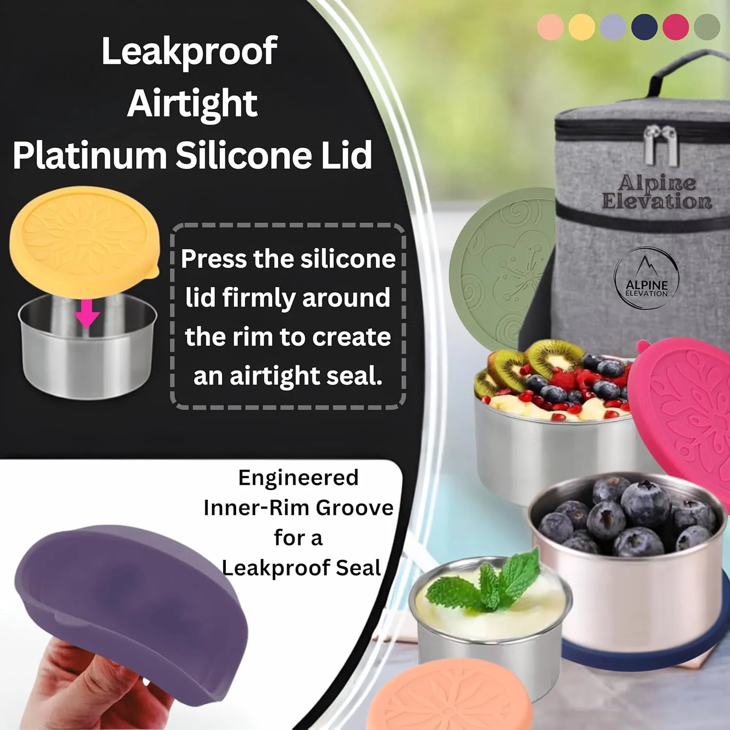 12 Pcs - 6 Stainless Steel Containers   6 Silicone Lids | 304 Stainless Steel Snack Container | Nesting Snack and Dip Containers | Metal Food Storage