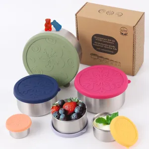 12 Pcs - 6 Stainless Steel Containers   6 Silicone Lids | 304 Stainless Steel Snack Container | Nesting Snack and Dip Containers | Metal Food Storage