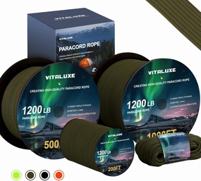 1200lb Paracord Rope, 4.4mm 15 Triple Strands Paracord, Heavy Duty Tactical Parachute Cord for Survival Gear, Camping, Hiking, and Ideal for Bracelets, Lanyards, Type III