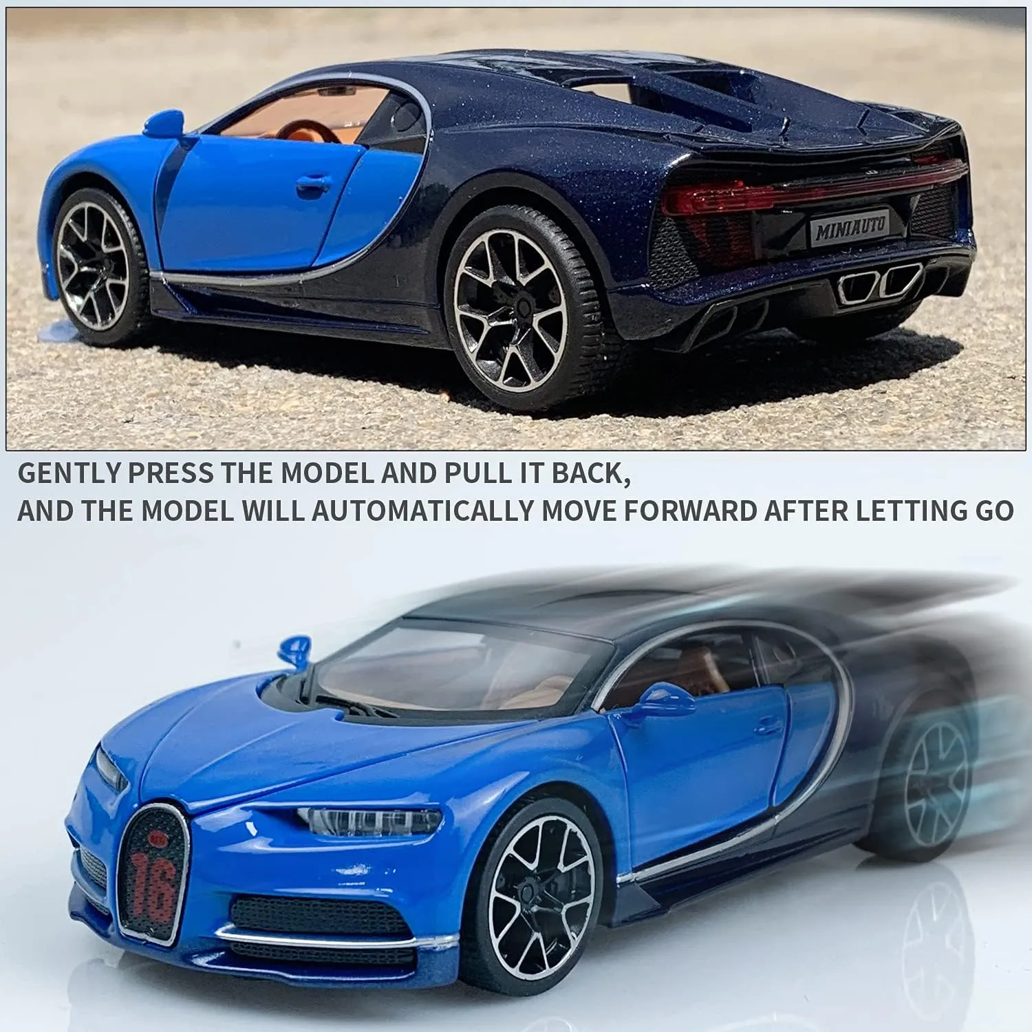 1:32 Bugatti Chiron zinc Alloy Pull Back Car Diecast Electronic Toys with Lights and Music,Decorative,Mini Vehicles Toys for Kids,Boyfriend,Young Peoples Gift（Blue）