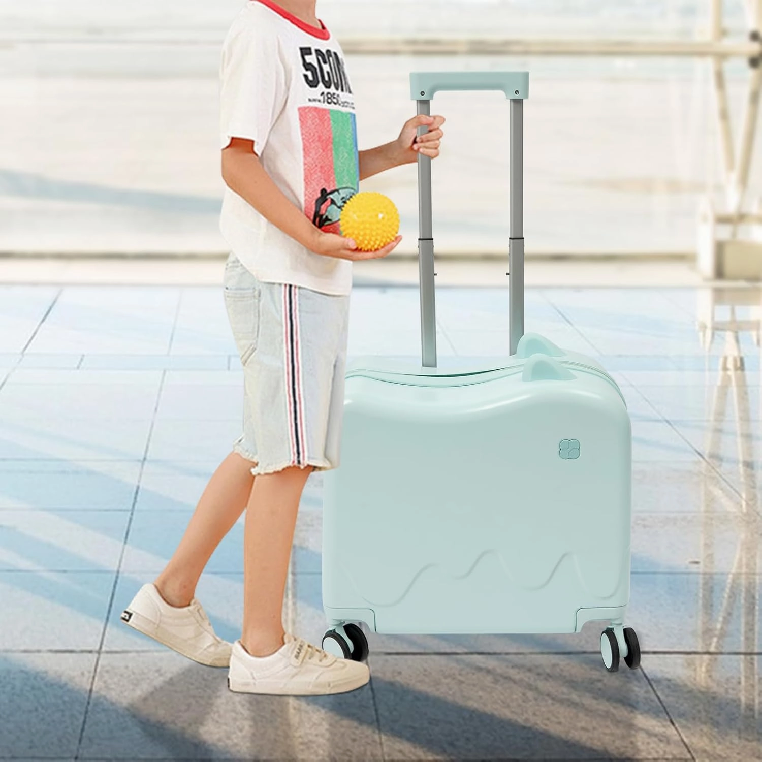18" Kids Carry On Luggage, Ride-On Kids' Suitcase with Double Spinner Wheels, Cute Lightweight Tow-Along Luggage with Password Lock, Children's Trolly Case for Travel Study Tours (Mint Green)