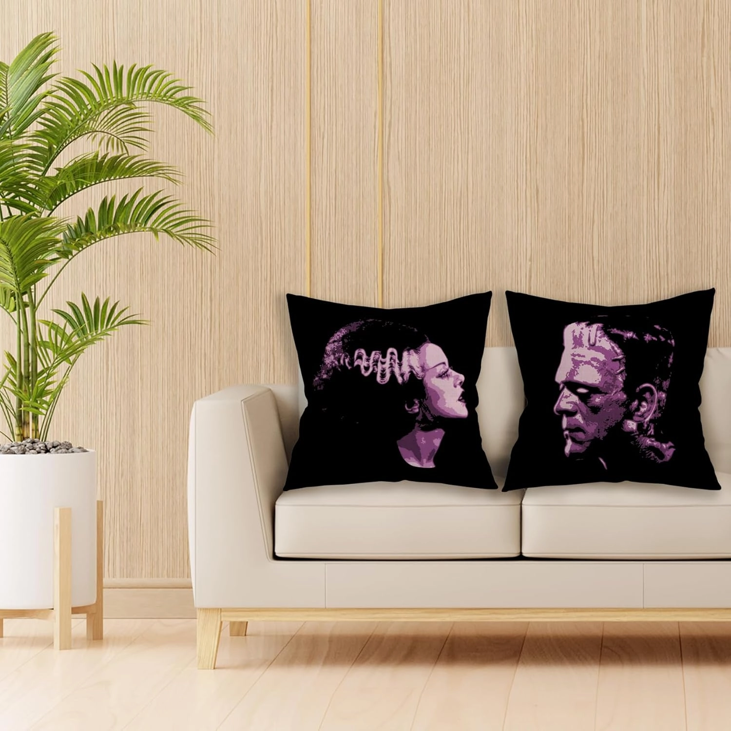18x18 in Set of 2 Decorative Pillowcase Halloween Gothic Couple Horror Throw Pillow Cover Gifts for Gothic Room Couch Sofa Decor, Gifts for Couples, Valentine Day (Black4)