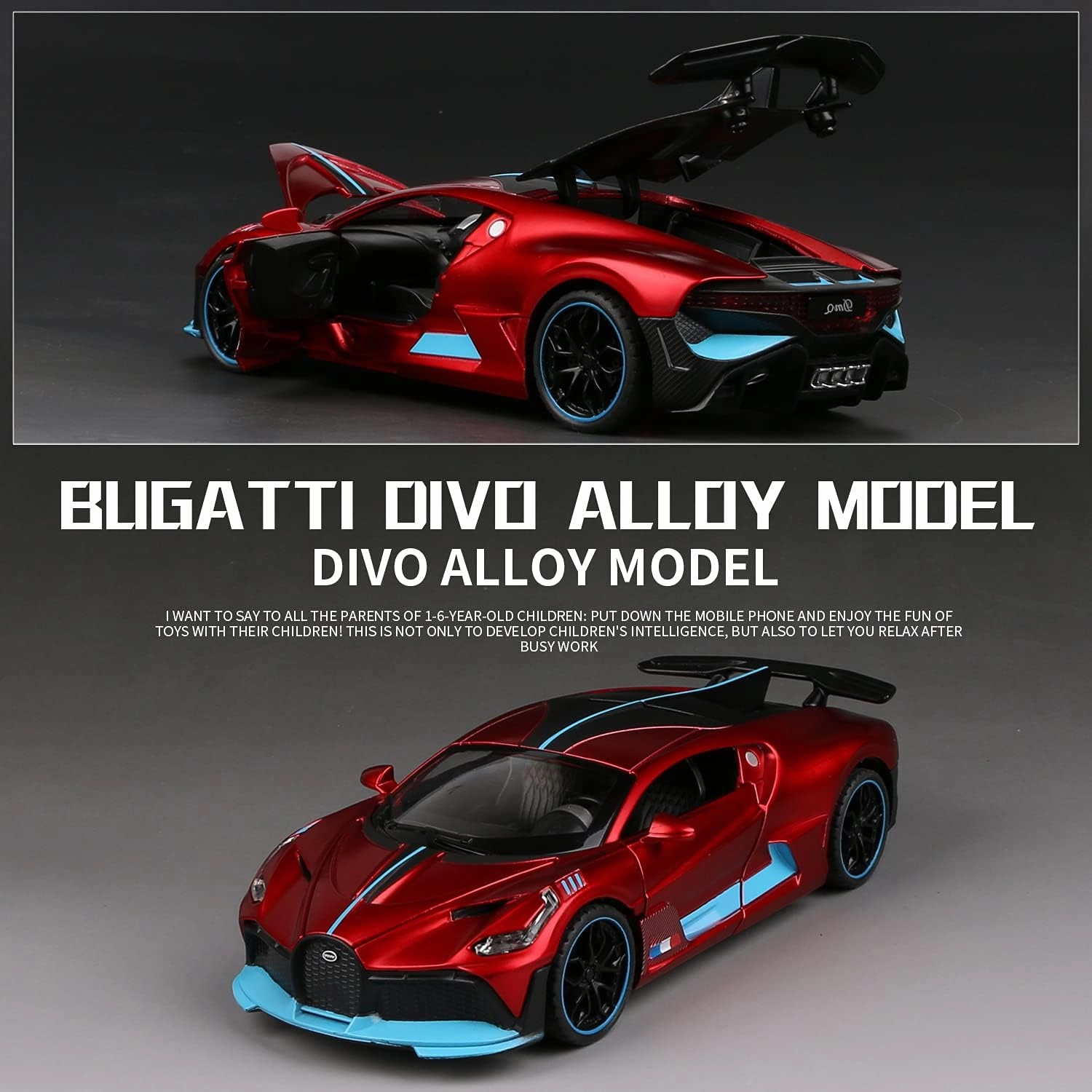 1:32 Bugatti Divo zinc Alloy Pull Back Car Diecast Electronic Toys with Lights and Music,Decorative,Mini Vehicles Toys for Kids,Boyfriend,Young Peoples Gift(RED)