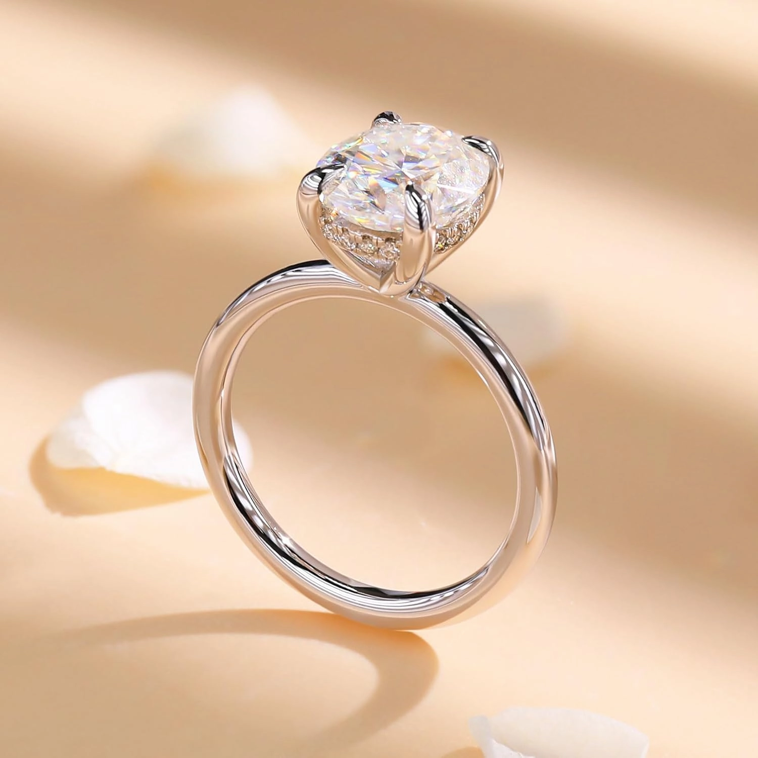 1.5-3ct Oval Moissanite Engagement Ring 18K White Gold Plated Solid Silver D-Color VVS1 Solitaire Promise Ring