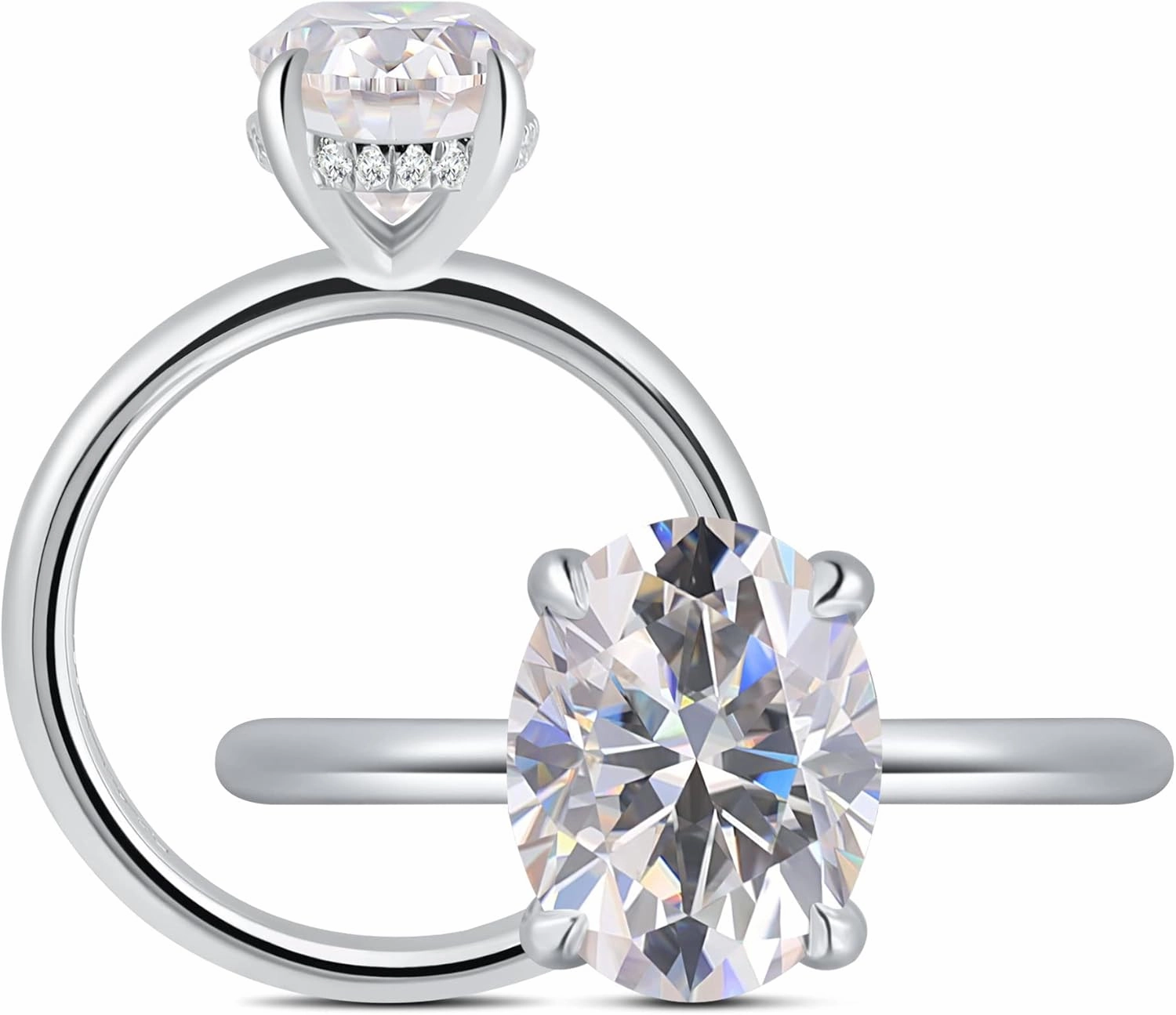 1.5-3ct Oval Moissanite Engagement Ring 18K White Gold Plated Solid Silver D-Color VVS1 Solitaire Promise Ring