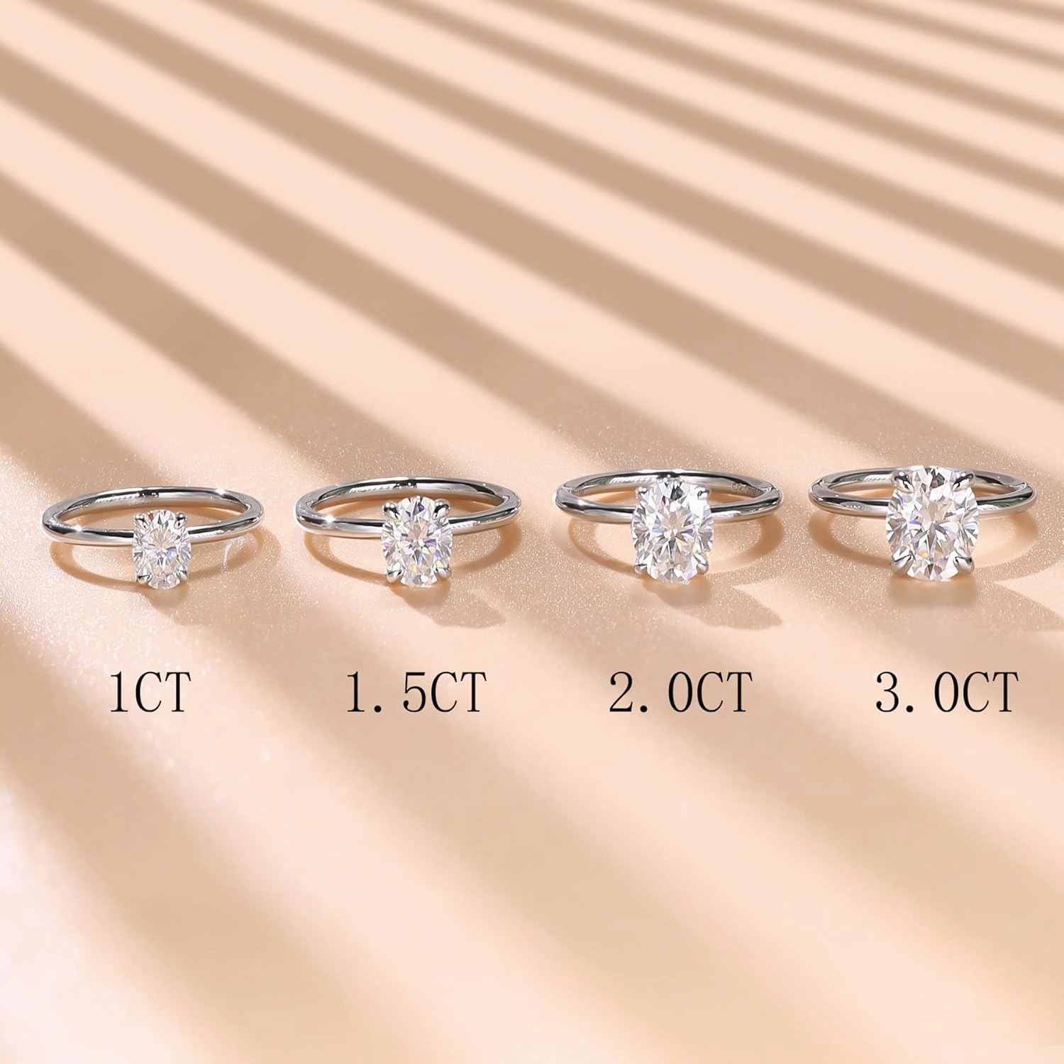 1.5-3ct Oval Moissanite Engagement Ring 18K White Gold Plated Solid Silver D-Color VVS1 Solitaire Promise Ring