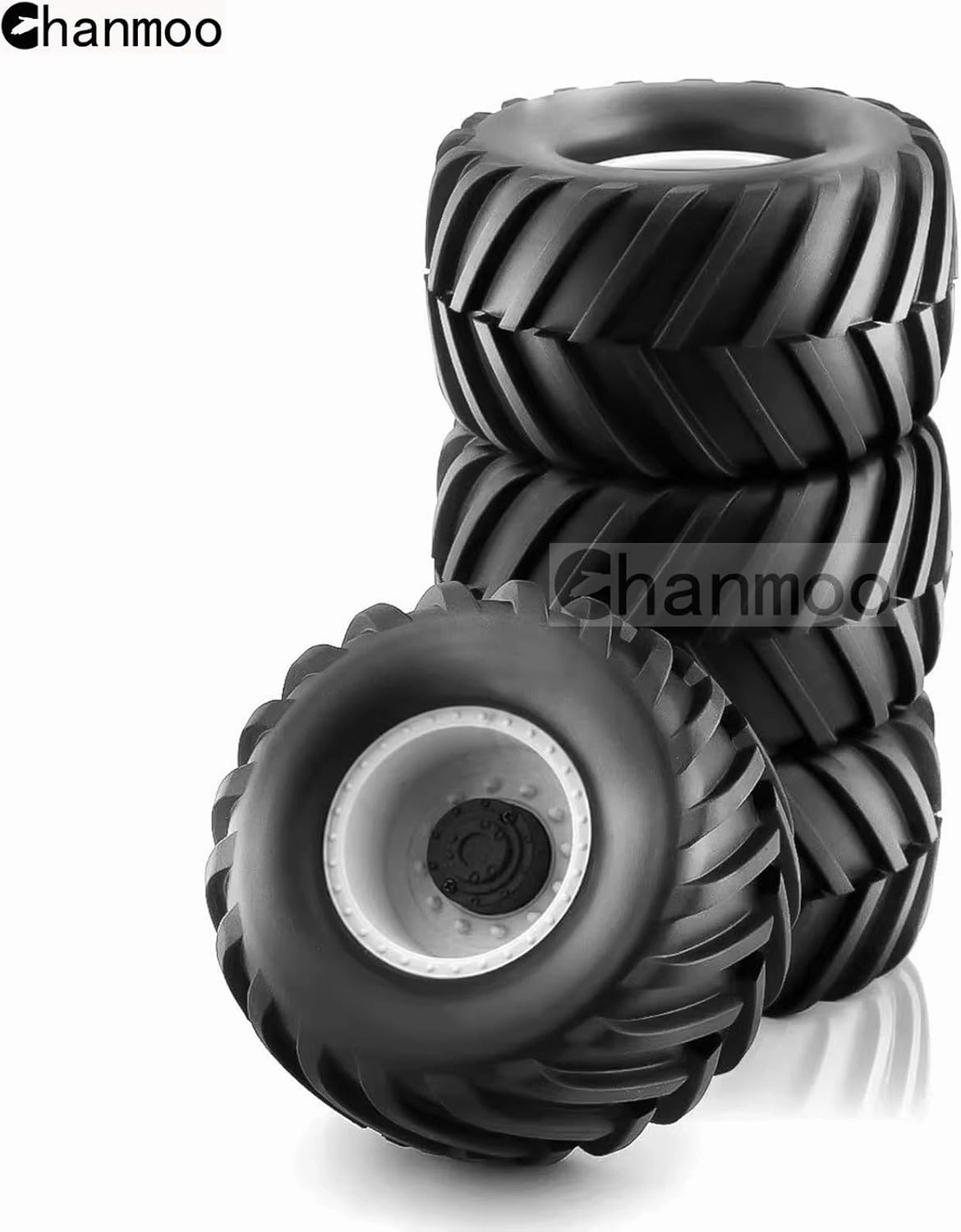 1/8 RC Monster Truck Tires and 17mm Hex Wheels Rims Rubber Buggy Tyres for 1:8 Scale Off Road Truck Car Kaiju Tmaxx E-Revo 3.3 Arrma Kraton 6S Typhon 3S Traxxas Maxx HPI Redcat 4PCS (White)
