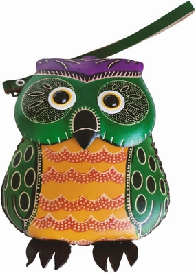 1 Piece Leather Zipper Coin Purse Owl Wallet, Handbag, Wrist Bag, Coin Organizer, Coin Clip, Mini Leather Zipper Organizer for Women,Mother's Day Gift (green)