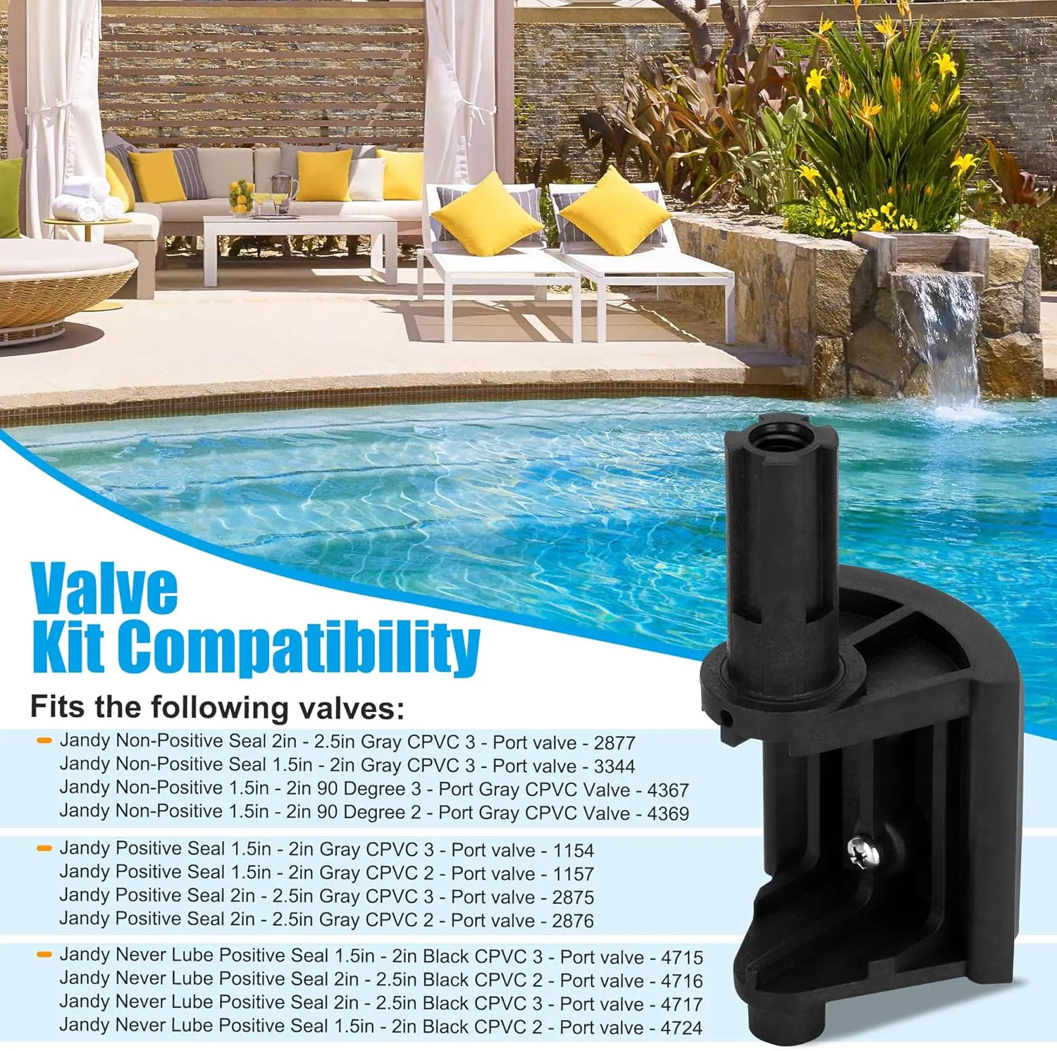 2-Port/3-Port Pool Valve Rebuild Kit Compatible with Jandy 2-way/3-way 4715, 4716, 4717, 4724 Valves, and Jandy Gray Series Valves. Includes Handle 7433, Valve Cover 4606, Diverter Valve 4720 (2 Pack)