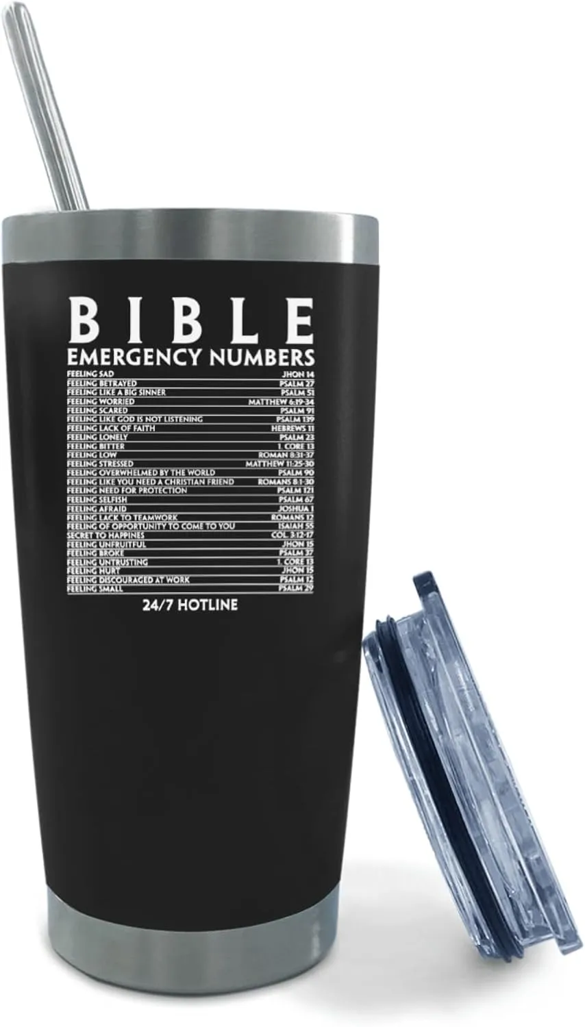 20 oz Tumbler with Lid and Straw Bible Emergency Numbers Tumbler Personalized Tumbler Insulated Tumbler Stainless Steel Tumblers Funny Gift
