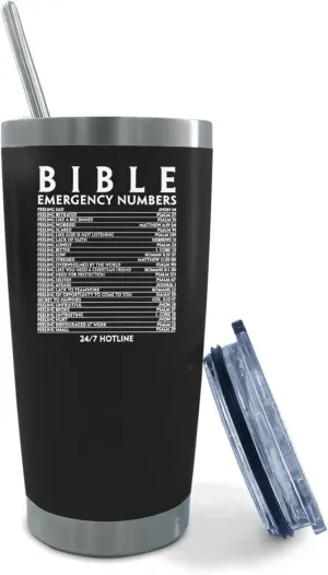 20 oz Tumbler with Lid and Straw Bible Emergency Numbers Tumbler Personalized Tumbler Insulated Tumbler Stainless Steel Tumblers Funny Gift