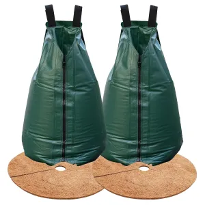 20gal Tree Watering Bag Slow Release with Coconut Fiber Mulch Ring, Deep Root&Slow Release&Automatic Drip Irrigation Watering System for Trees and Shrubs (2*Watering Bag  2* Mulch Mat)