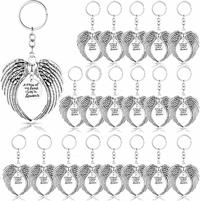20PCS Angel Wings Charms Keychain Vintage Metal Big Wings Pendant Memorial Keyring Baptism Funeral Favors Decoration