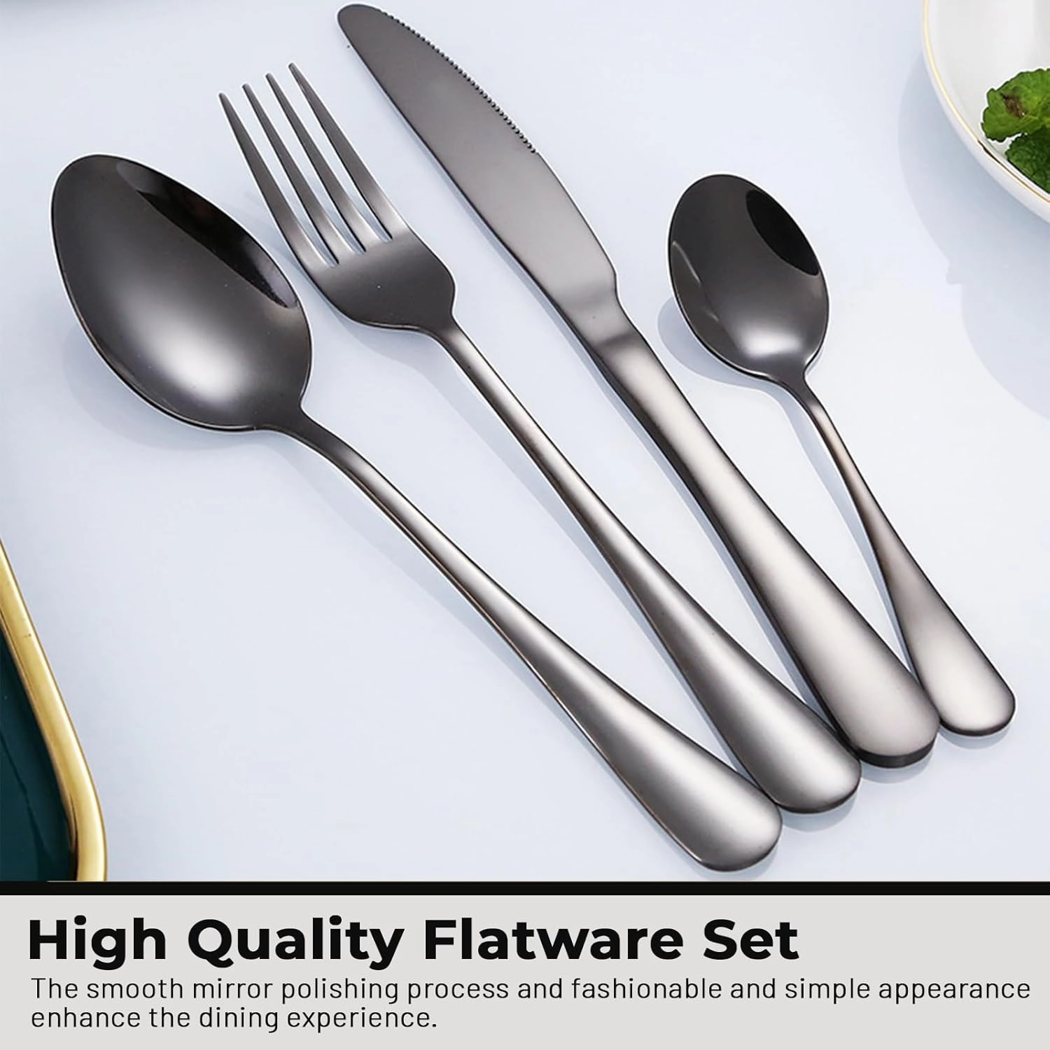 24 Piece Hanging Flatware Set, Stainless Steel Utensils Set with Stand,Eating Tableware Set Include Fork Knife Spoon Set,Cutlery Set Service for 6,Dishwasher Safe (Black)