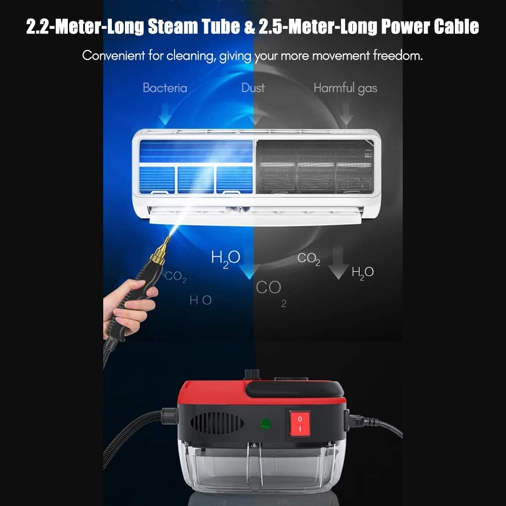 2500W Portable Handheld Steam Cleaner,High Temperature Pressurized Steam Cleaning Machine with Brush Heads for Kitchen Furniture Bathroom Car Floor Steamer Cleaning,Lake blue