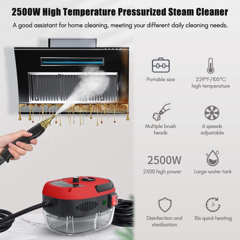 2500W Portable Handheld Steam Cleaner,High Temperature Pressurized Steam Cleaning Machine with Brush Heads for Kitchen Furniture Bathroom Car Floor Steamer Cleaning,Lake blue