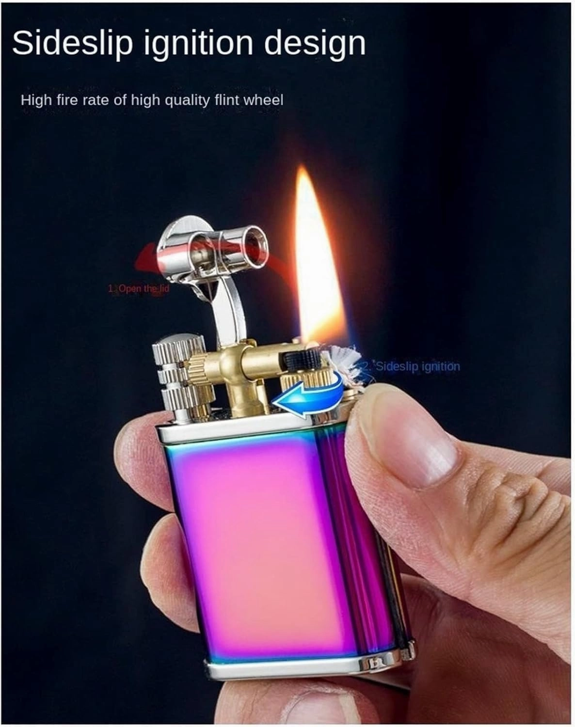 2 in 1 Vintage Kerosene Lighter Permanent Match Lighter Trench Lighter Soft Flame Antique Rocker Arm Flint Wheel Kerosene Lighter with Permanent Match Smoking Gift for Men and Women(Gold)
