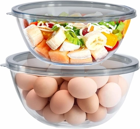 2-Pack Glass Mixing Bowls (2.85 QT, 4.76 QT) with BPA-Free Lids, Prepping and Baking Food Storage Set, Dishwasher, Microwave and Freezer Safe (2700 4500ML)