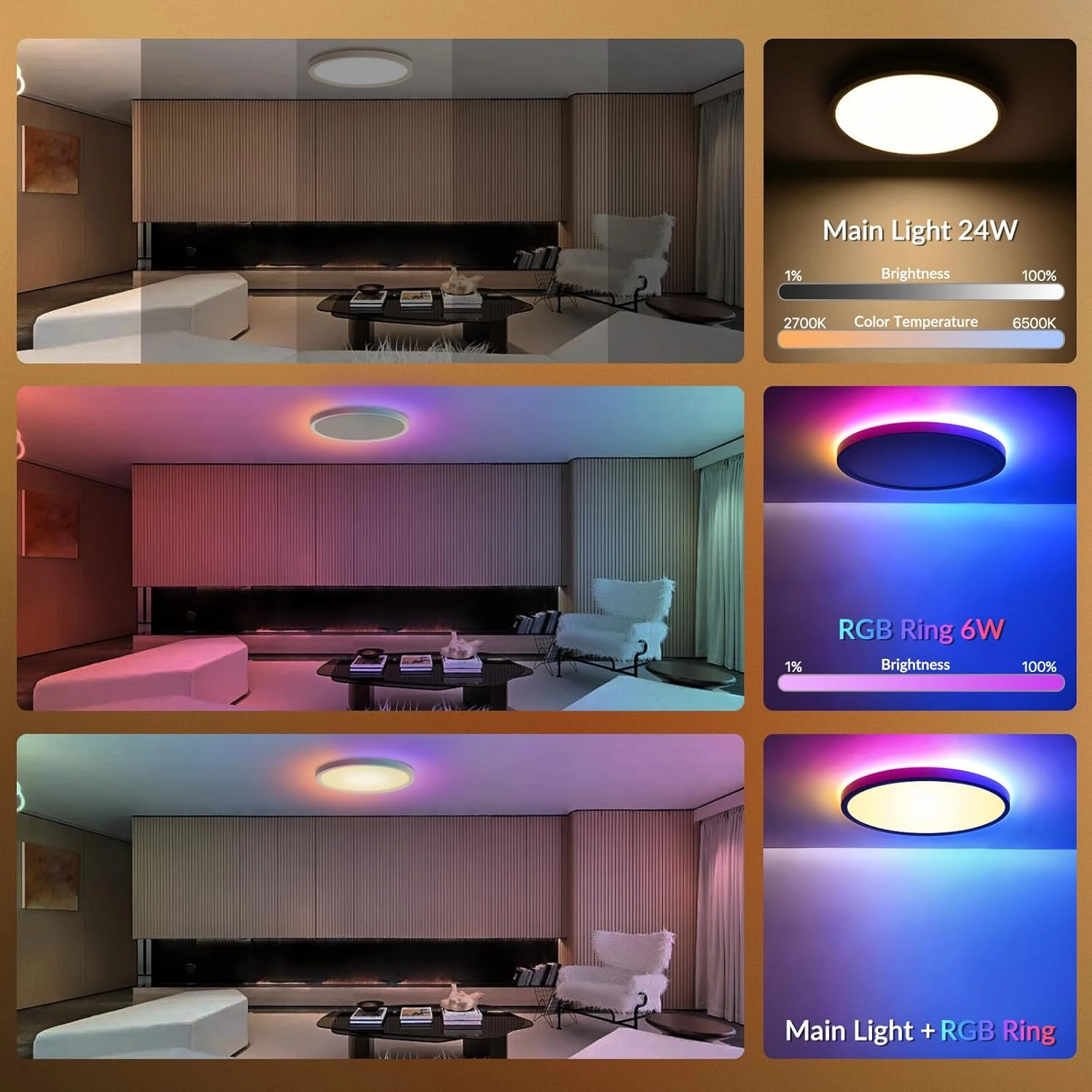 2 Pack Smart RGB LED Ceiling Light with Remote, 12" WiFi Flush Mount Ceiling Light Works with Alexa & Google Home, 24W=2400LM Dimmable, DIY Colors & 2700K-6500K, for Bedroom Living Room