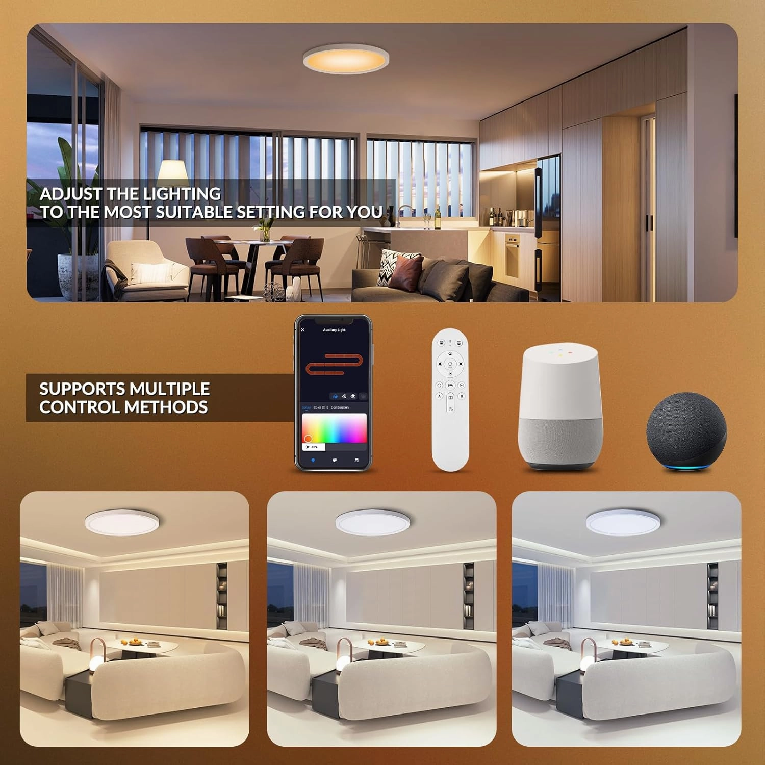 2 Pack Smart RGB LED Ceiling Light with Remote, 12" WiFi Flush Mount Ceiling Light Works with Alexa & Google Home, 24W=2400LM Dimmable, DIY Colors & 2700K-6500K, for Bedroom Living Room