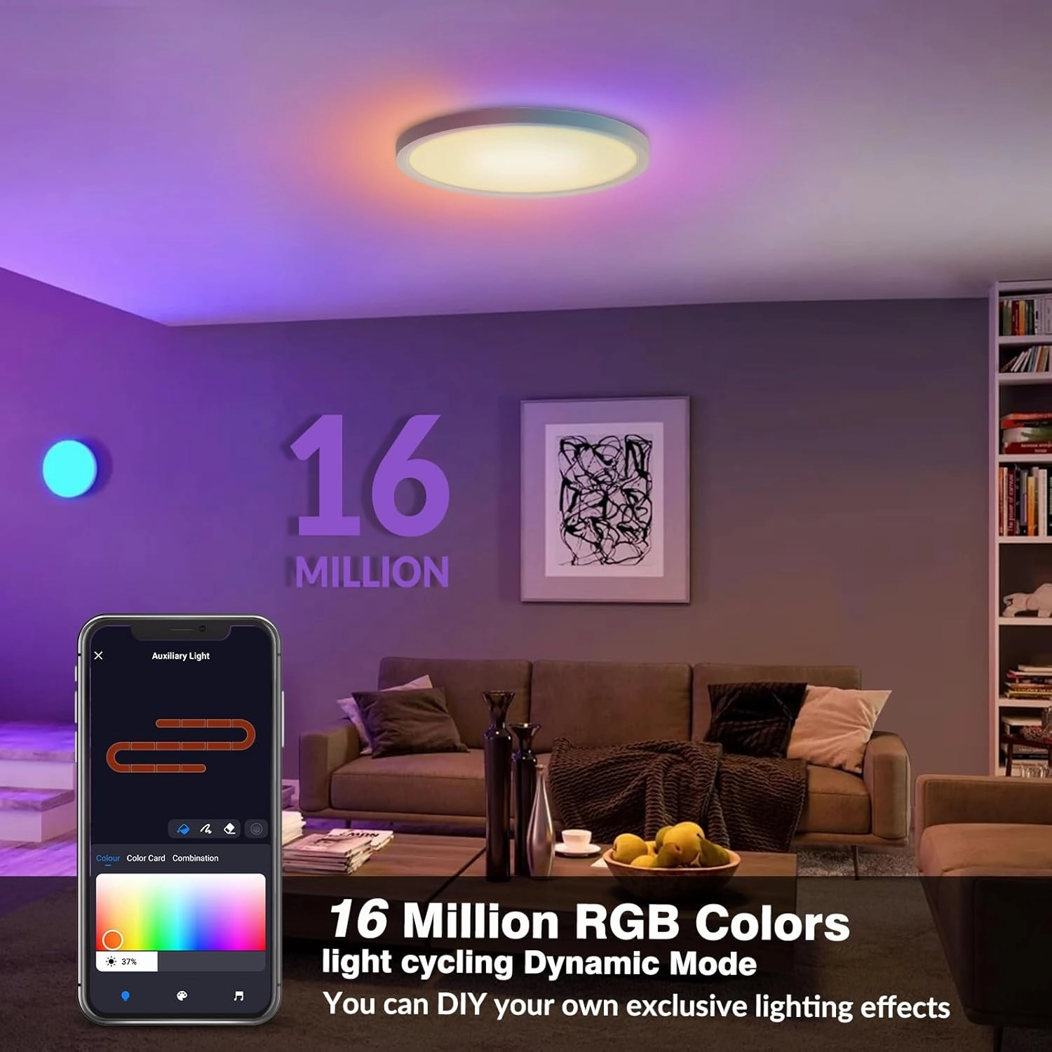 2 Pack Smart RGB LED Ceiling Light with Remote, 12" WiFi Flush Mount Ceiling Light Works with Alexa & Google Home, 24W=2400LM Dimmable, DIY Colors & 2700K-6500K, for Bedroom Living Room