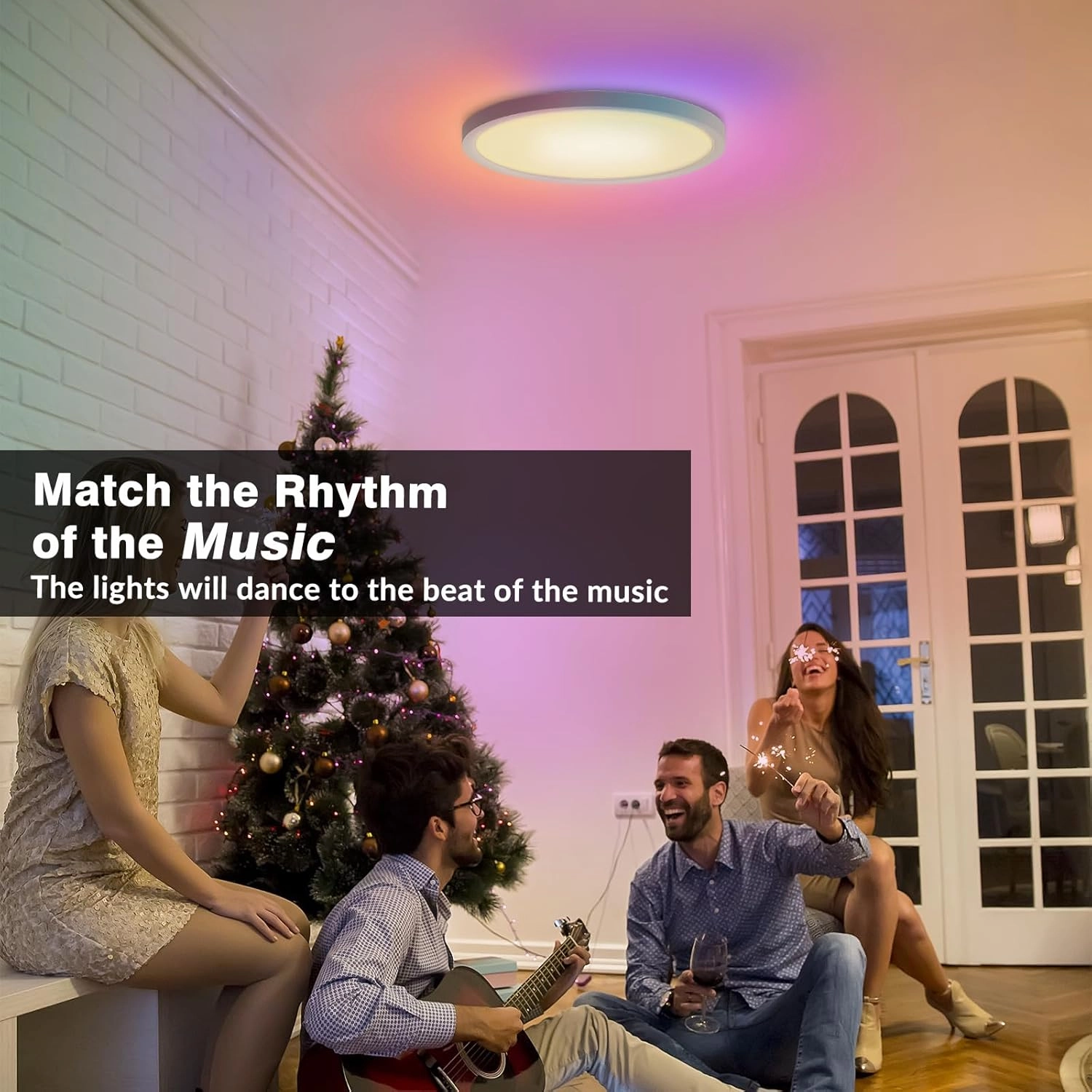 2 Pack Smart RGB LED Ceiling Light with Remote, 12" WiFi Flush Mount Ceiling Light Works with Alexa & Google Home, 24W=2400LM Dimmable, DIY Colors & 2700K-6500K, for Bedroom Living Room
