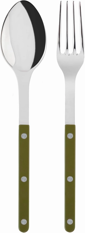 2-Piece Serving Set - Bistrot Collection - Large Fork & Large Spoon - Stainless Steel & Nylon - Dishwasher Safe - Fern Green - Brilliant Finish