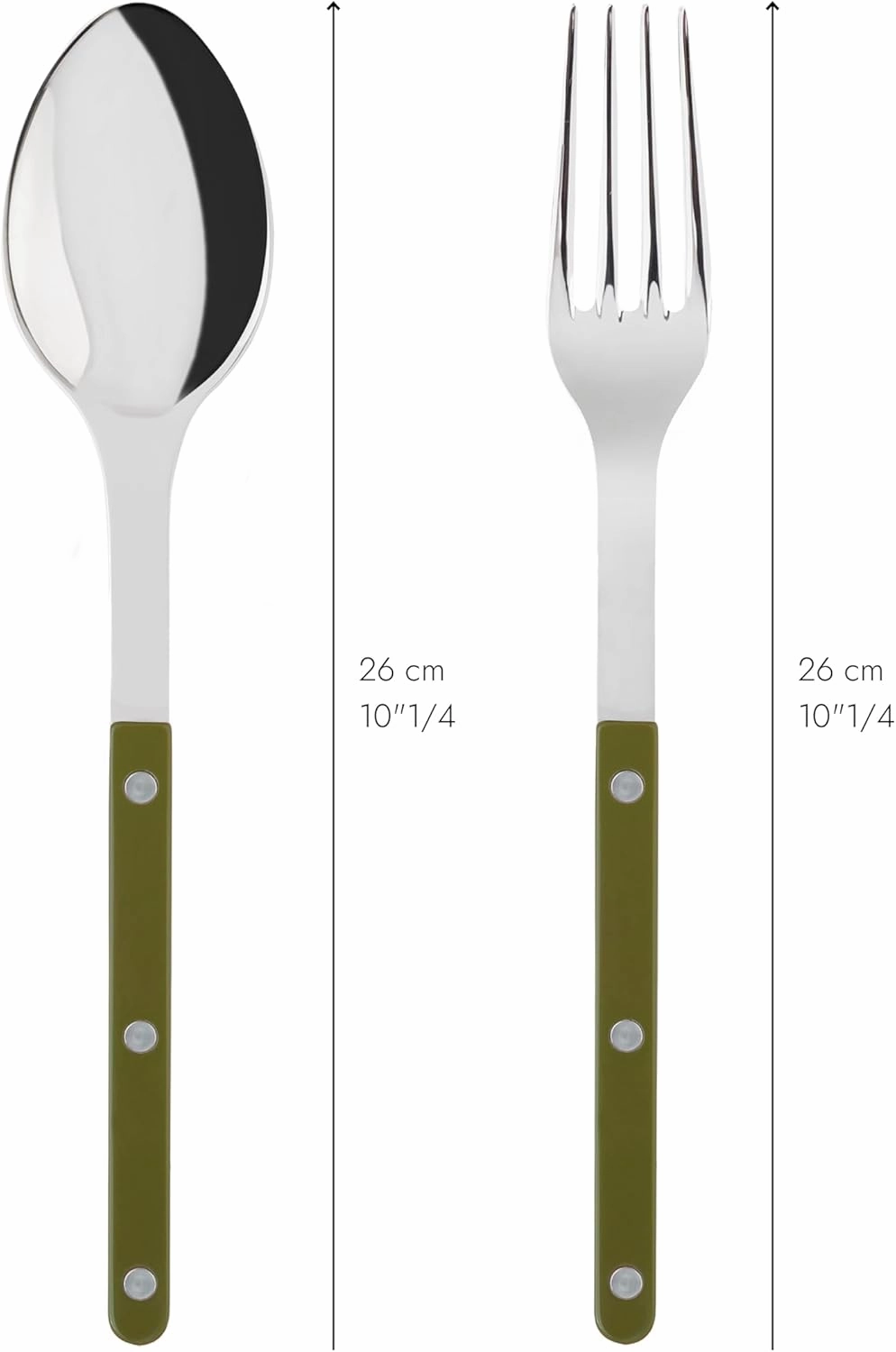2-Piece Serving Set - Bistrot Collection - Large Fork & Large Spoon - Stainless Steel & Nylon - Dishwasher Safe - Fern Green - Brilliant Finish