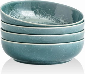 30oz Pasta bowls set - 8" serving bowls - salad bowl set of 4 - Large ceramic Dinner bowls - Microwave safe Perfect for Housewarming, Thanksgiving, Christmas