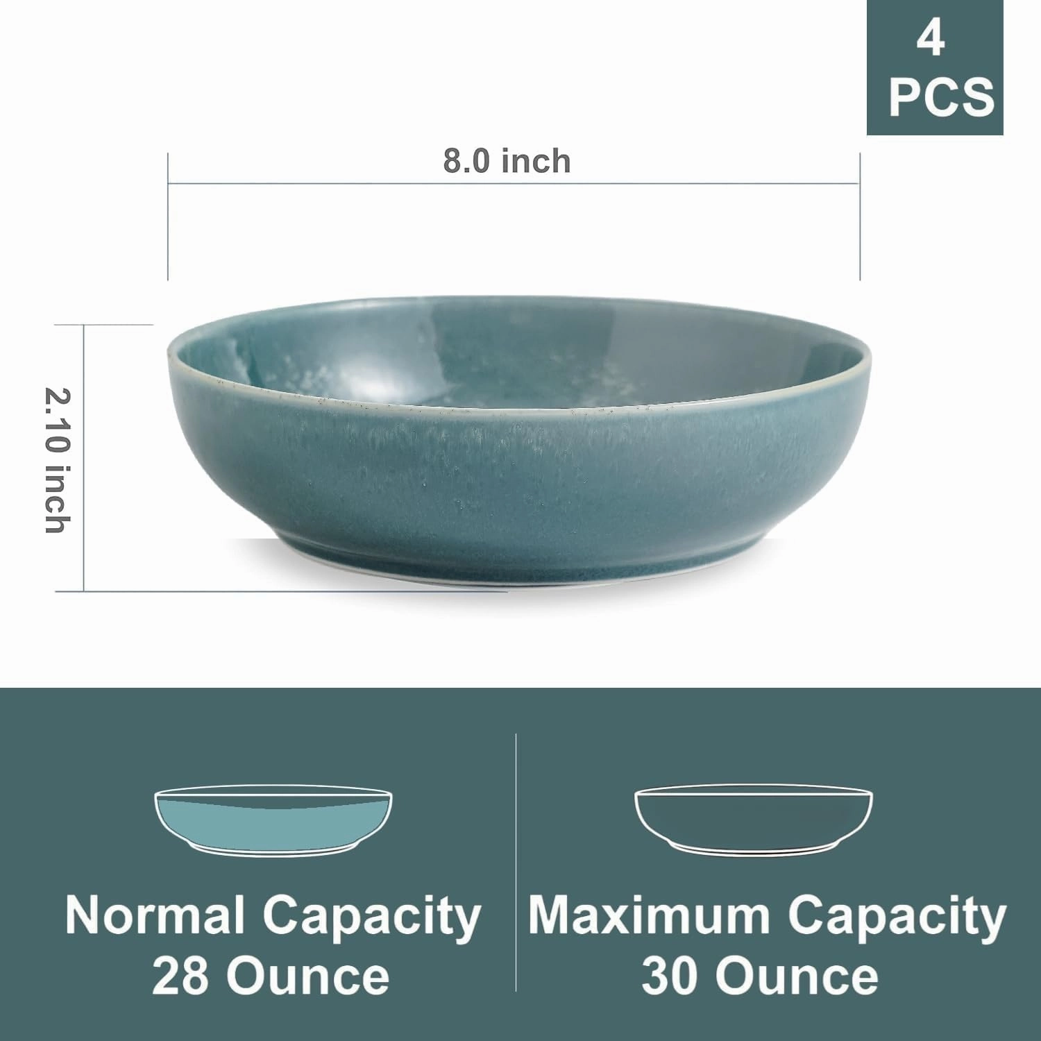 30oz Pasta bowls set - 8" serving bowls - salad bowl set of 4 - Large ceramic Dinner bowls - Microwave safe Perfect for Housewarming, Thanksgiving, Christmas