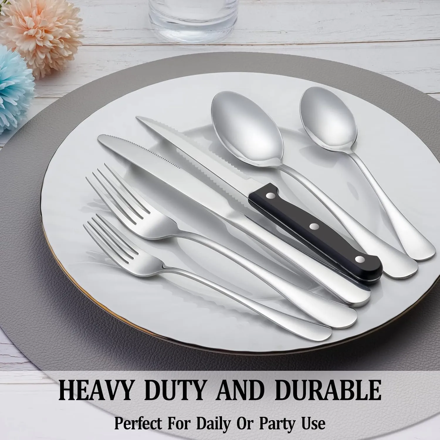 36 Pcs Silverware Set with Steak Knives Service for 6,Stainless Steel Flatware Set,Mirror Polished Cutlery Utensil Sets,Home Kitchen Eating Tableware Sets,Include Fork Knife Spoon,Dishwasher Safe