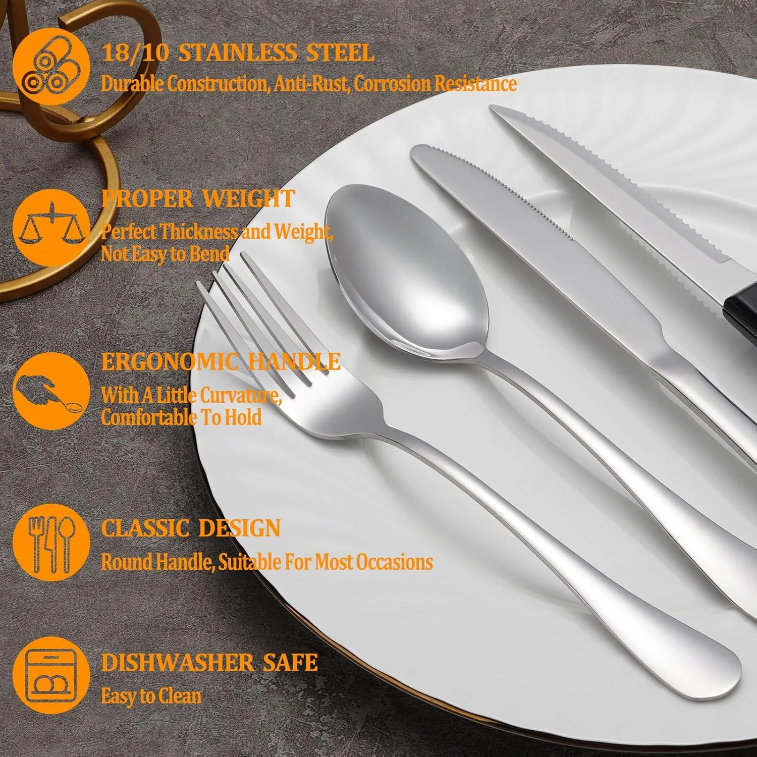 36 Pcs Silverware Set with Steak Knives Service for 6,Stainless Steel Flatware Set,Mirror Polished Cutlery Utensil Sets,Home Kitchen Eating Tableware Sets,Include Fork Knife Spoon,Dishwasher Safe