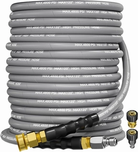 3/8" 4800PSI Pressure Washer Hose 100FT with Swivel Quick Connect for Cold/Hot Water Max 248°F, Kink Resistant Steel Wire Braided, Wear Resistant Power Washer Hose with M22 14mm Adapter