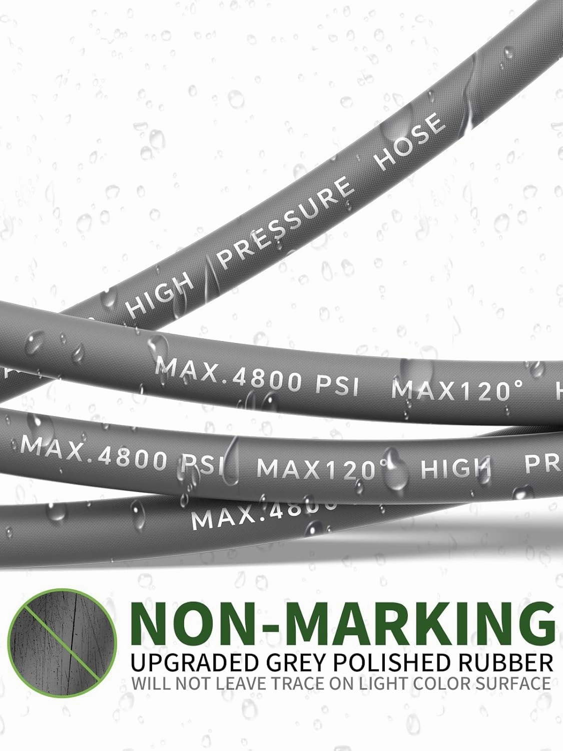 3/8" 4800PSI Pressure Washer Hose 100FT with Swivel Quick Connect for Cold/Hot Water Max 248°F, Kink Resistant Steel Wire Braided, Wear Resistant Power Washer Hose with M22 14mm Adapter