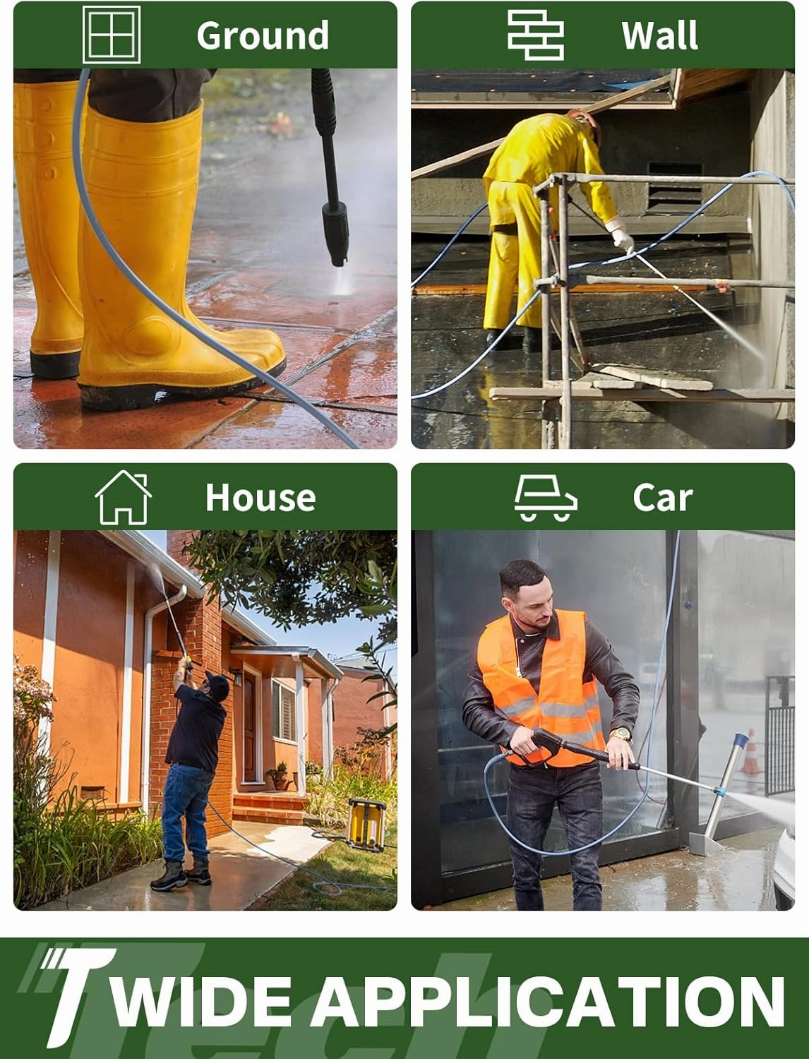 3/8" 4800PSI Pressure Washer Hose 100FT with Swivel Quick Connect for Cold/Hot Water Max 248°F, Kink Resistant Steel Wire Braided, Wear Resistant Power Washer Hose with M22 14mm Adapter