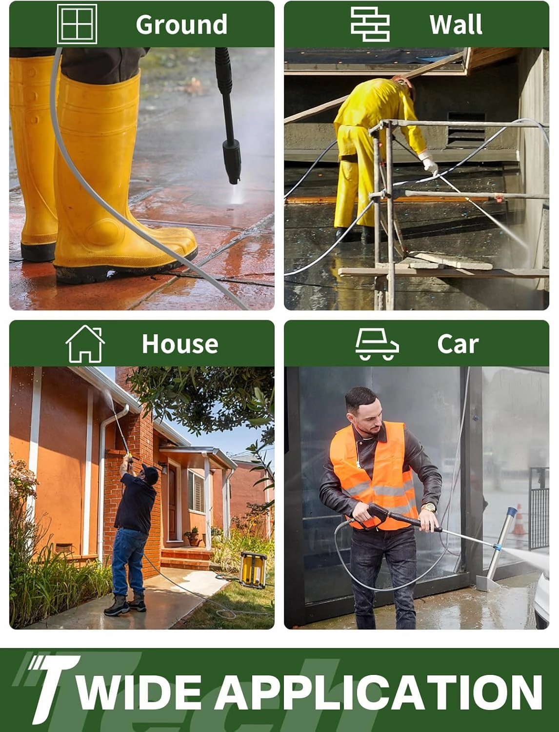 3/8" 4800PSI Pressure Washer Hose 100FT with Swivel Quick Connect for Cold/Hot Water Max 248°F, Kink Resistant Steel Wire Braided, Wear Resistant Power Washer Hose with M22 14mm Adapter
