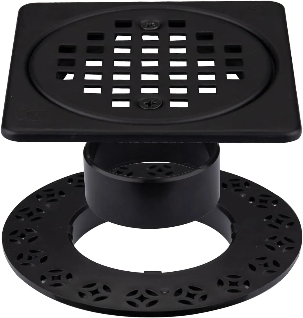 4” Drain Grate Kit Set Replacement, Height Adjustment Collar and Ring - SS304 Grates and Durable ABS - Compatible with Kerdi-Drain Flange - Easy Installation (Matte Black)