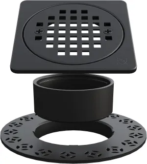 4 Inch Drain Grate Kit,Compatible with Schluter Kerdi Drain Flange, CUPC Certification,Square Shower Floor Drain SS304 Stainless Steel and ABS Material,Height Adjustment Collar and Ring(Matte Black)