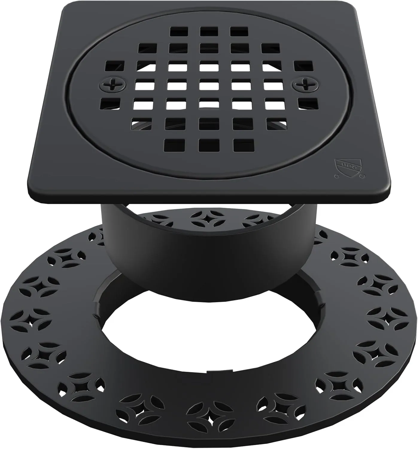 4 Inch Drain Grate Kit,Compatible with Schluter Kerdi Drain Flange, CUPC Certification,Square Shower Floor Drain SS304 Stainless Steel and ABS Material,Height Adjustment Collar and Ring(Matte Black)