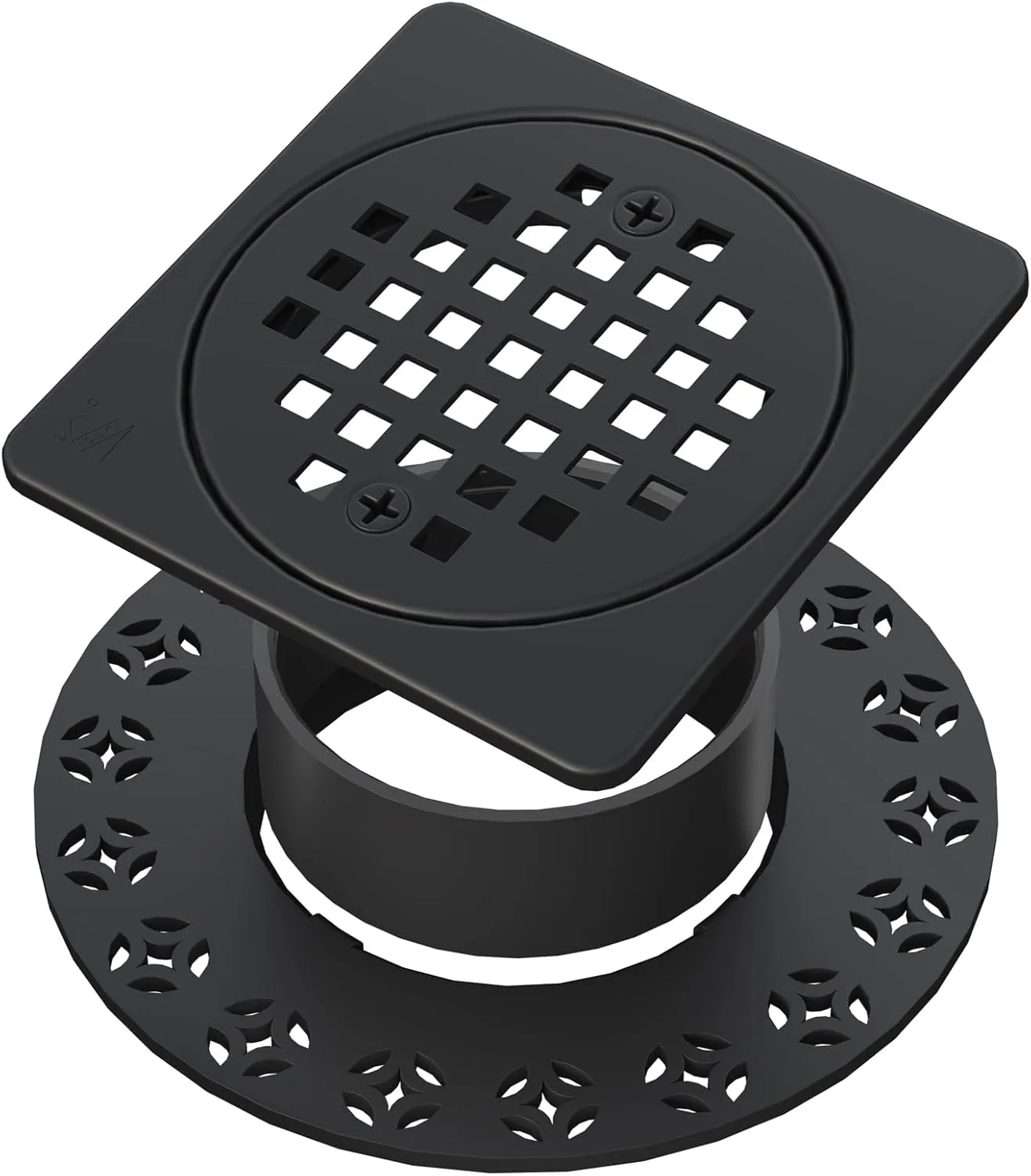 4 Inch Drain Grate Kit,Compatible with Schluter Kerdi Drain Flange, CUPC Certification,Square Shower Floor Drain SS304 Stainless Steel and ABS Material,Height Adjustment Collar and Ring(Matte Black)