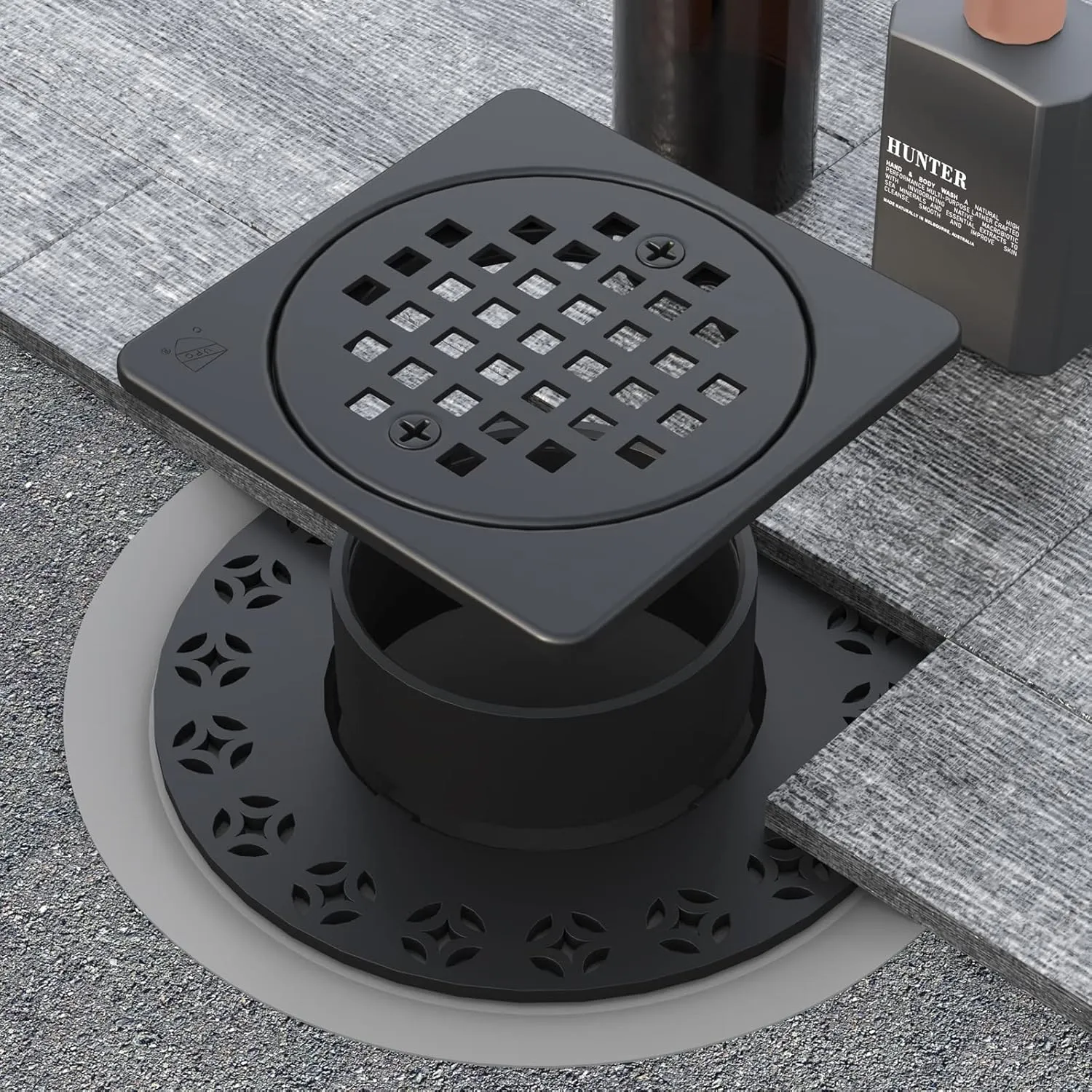 4 Inch Drain Grate Kit,Compatible with Schluter Kerdi Drain Flange, CUPC Certification,Square Shower Floor Drain SS304 Stainless Steel and ABS Material,Height Adjustment Collar and Ring(Matte Black)