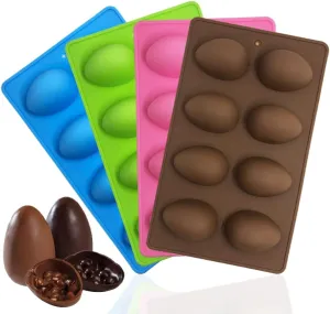 4 Psc Egg Chocolate Silicone Molds, SENHAI 8-Hole Egg-Shaped Chocolate Baking Mold for Decorating DIY Cakes, Chocolates, Pastries, Muffins, Bread, Ice Cubes, Soap - Pink, Blue, Brown, Green
